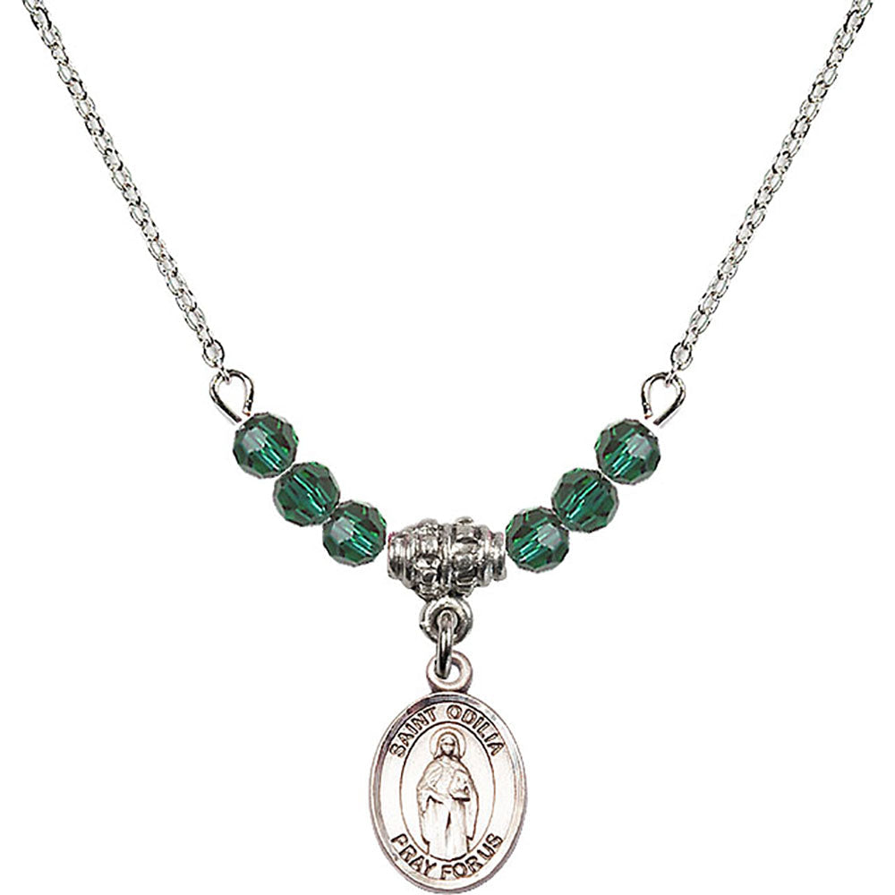 Sterling Silver Saint Odilia Birthstone Necklace with Emerald Beads - 9319