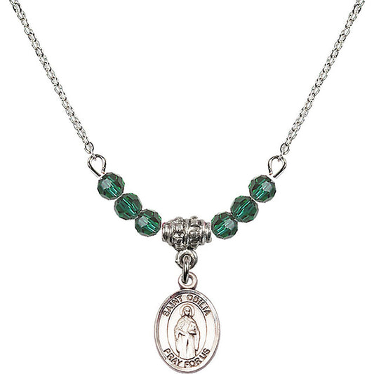 Sterling Silver Saint Odilia Birthstone Necklace with Emerald Beads - 9319