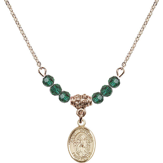 14kt Gold Filled Saint Christina the Astonishing Birthstone Necklace with Emerald Beads - 9320