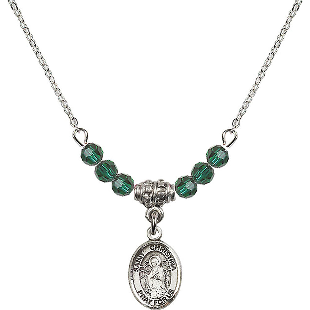 Sterling Silver Saint Christina the Astonishing Birthstone Necklace with Emerald Beads - 9320