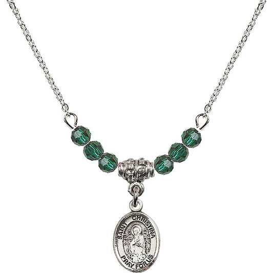 Sterling Silver Saint Christina the Astonishing Birthstone Necklace with Emerald Beads - 9320
