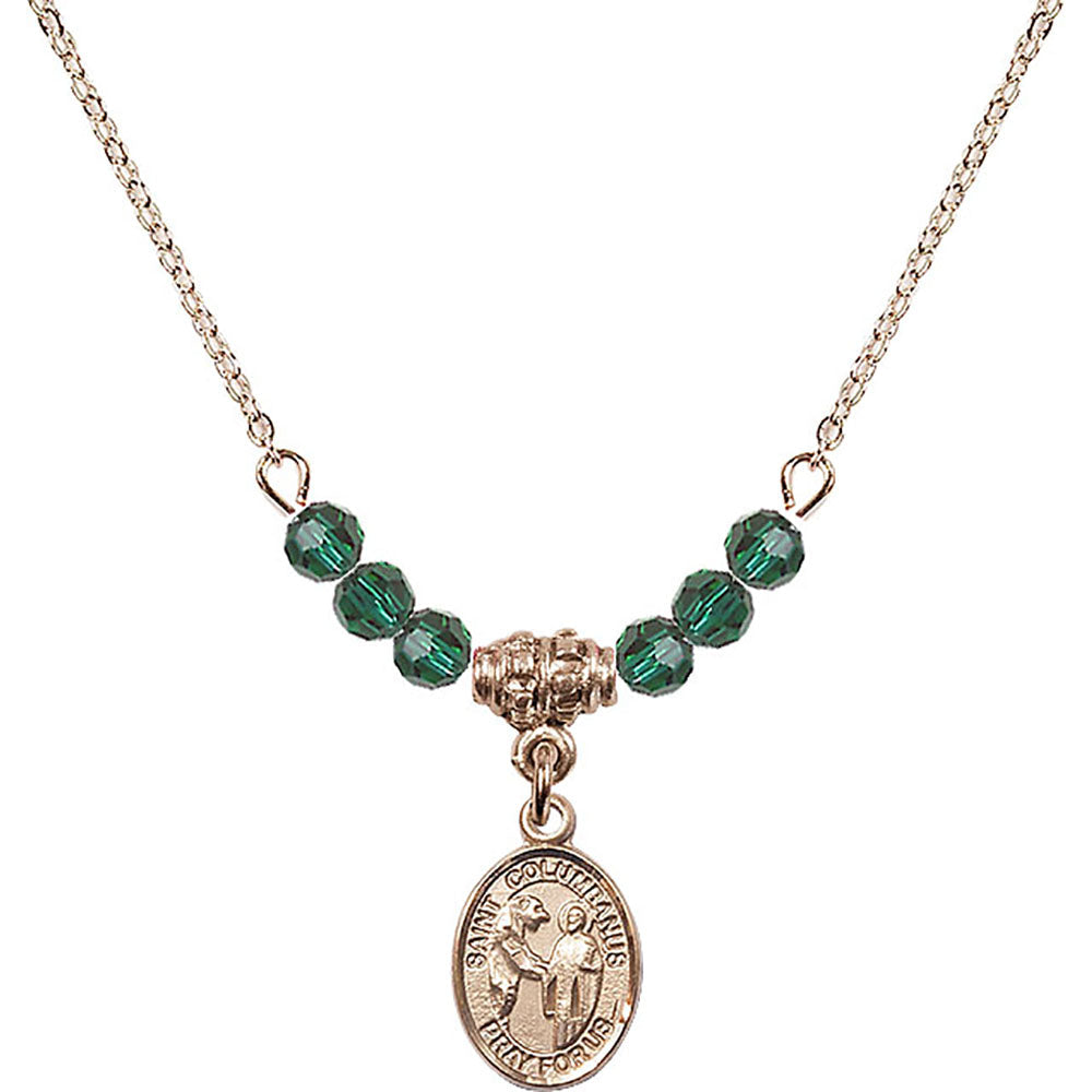 14kt Gold Filled Saint Columbanus Birthstone Necklace with Emerald Beads - 9321