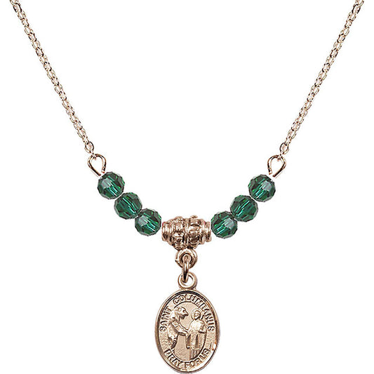 14kt Gold Filled Saint Columbanus Birthstone Necklace with Emerald Beads - 9321