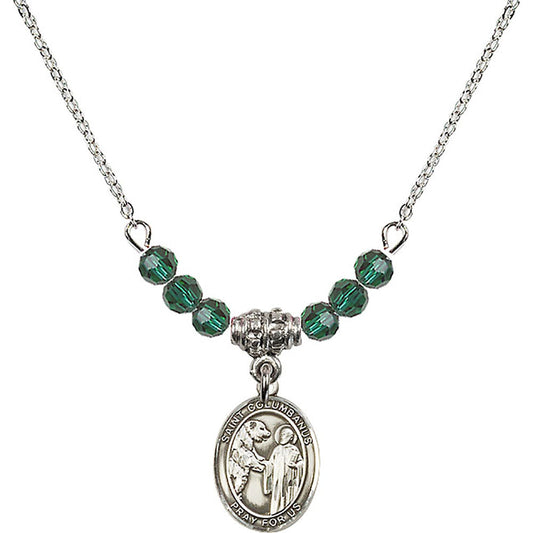 Sterling Silver Saint Columbanus Birthstone Necklace with Emerald Beads - 9321