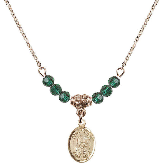 14kt Gold Filled Saint Gianna Beretta Molla Birthstone Necklace with Emerald Beads - 9322