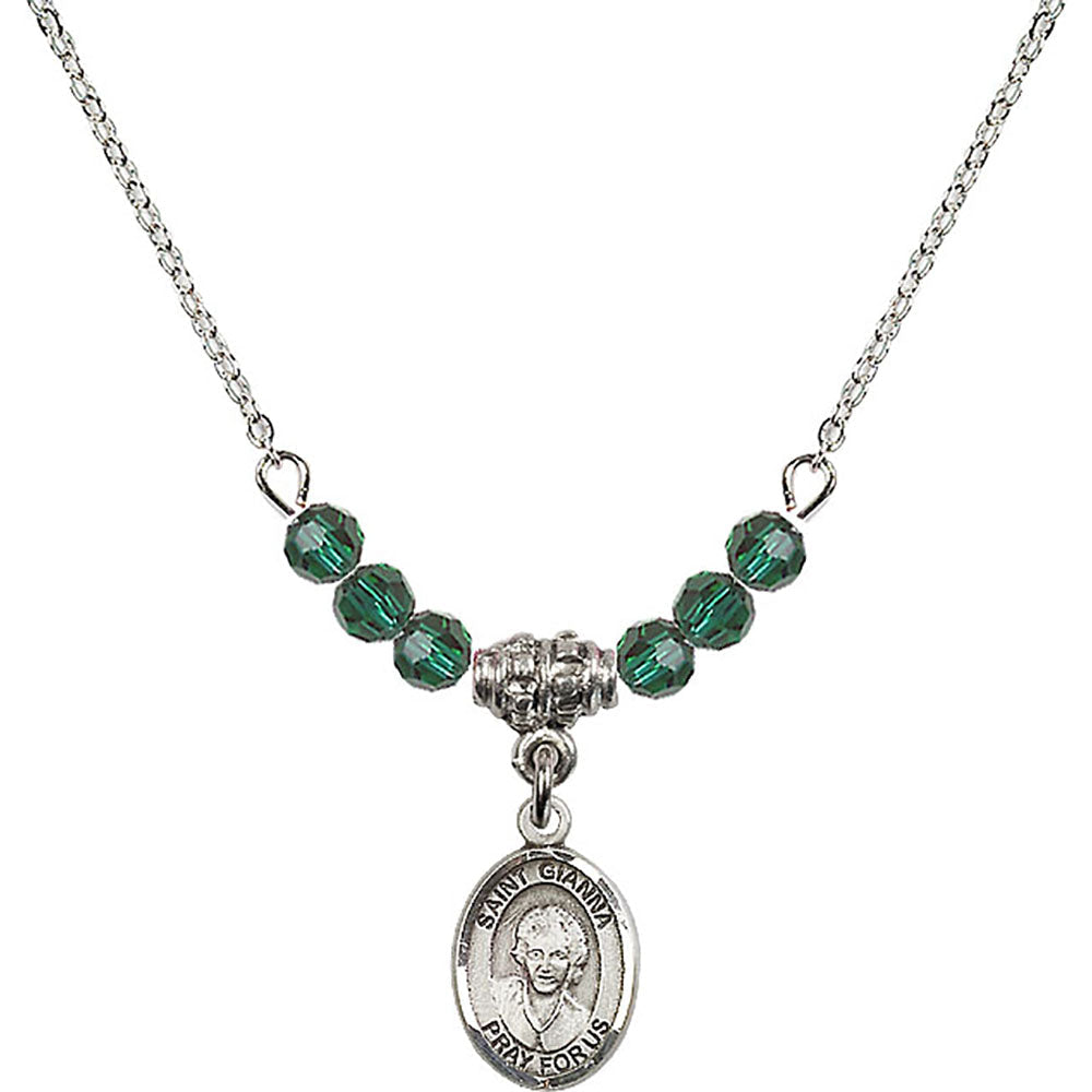 Sterling Silver Saint Gianna Beretta Molla Birthstone Necklace with Emerald Beads - 9322