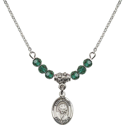 Sterling Silver Saint Gianna Beretta Molla Birthstone Necklace with Emerald Beads - 9322