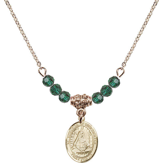 14kt Gold Filled Saint Edburga of Winchester Birthstone Necklace with Emerald Beads - 9324
