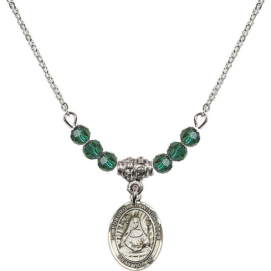 Sterling Silver Saint Edburga of Winchester Birthstone Necklace with Emerald Beads - 9324