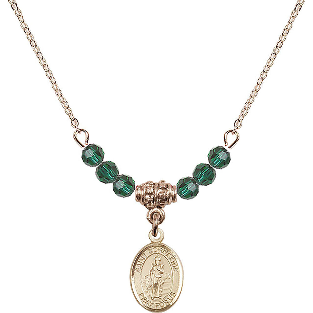 14kt Gold Filled Saint Cornelius Birthstone Necklace with Emerald Beads - 9325