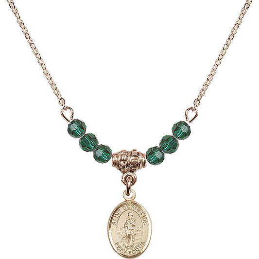 14kt Gold Filled Saint Cornelius Birthstone Necklace with Emerald Beads - 9325