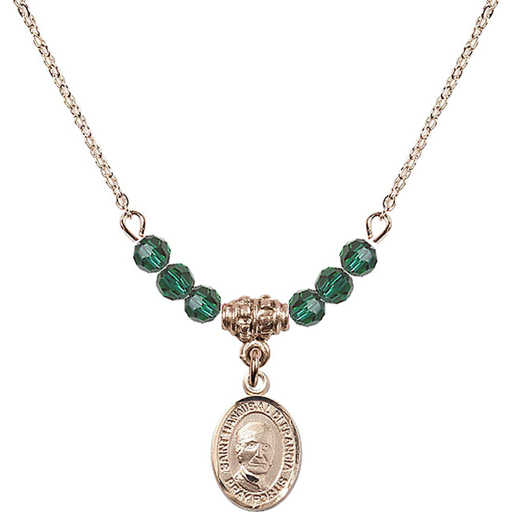 14kt Gold Filled Saint Hannibal Birthstone Necklace with Emerald Beads - 9327