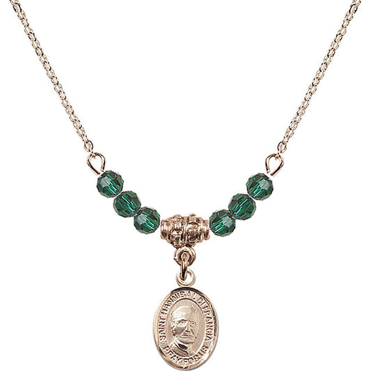 14kt Gold Filled Saint Hannibal Birthstone Necklace with Emerald Beads - 9327