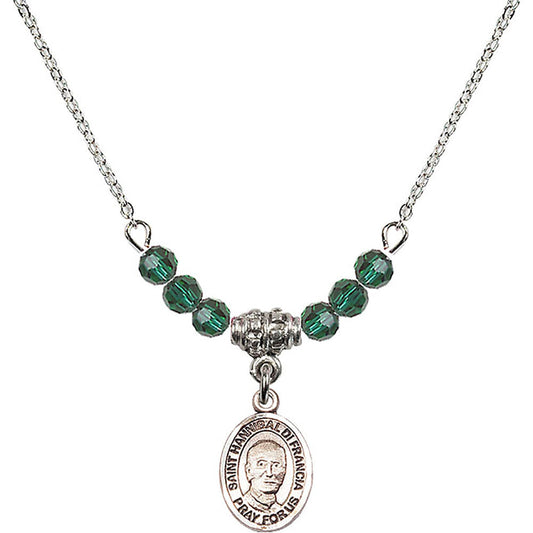 Sterling Silver Saint Hannibal Birthstone Necklace with Emerald Beads - 9327