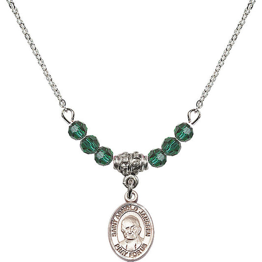 Sterling Silver Saint Arnold Janssen Birthstone Necklace with Emerald Beads - 9328