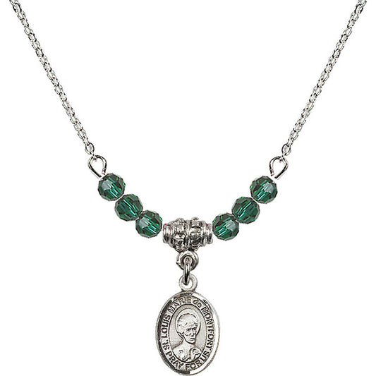 Sterling Silver Saint Louis Marie de Montfort Birthstone Necklace with Emerald Beads - 9330