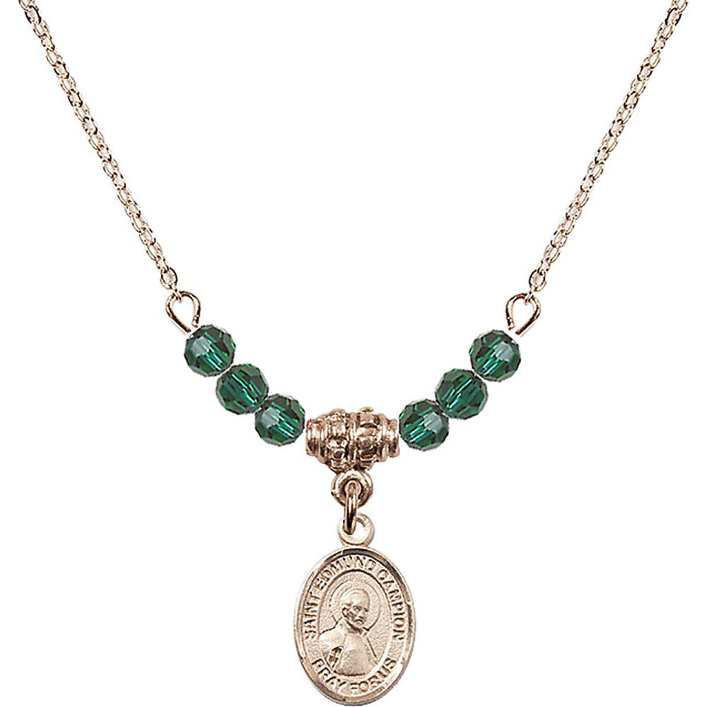 14kt Gold Filled Saint Edmund Campion Birthstone Necklace with Emerald Beads - 9333