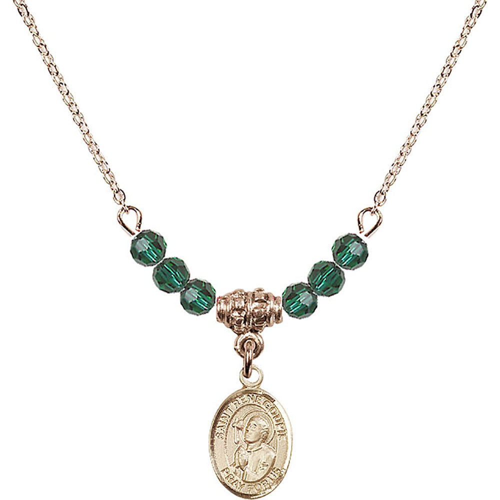 14kt Gold Filled Saint Rene Goupil Birthstone Necklace with Emerald Beads - 9334