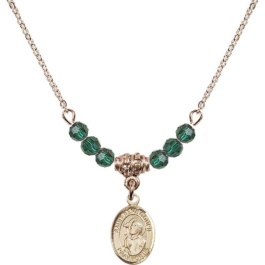 14kt Gold Filled Saint Rene Goupil Birthstone Necklace with Emerald Beads - 9334