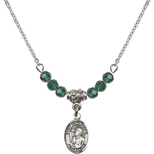Sterling Silver Saint Rene Goupil Birthstone Necklace with Emerald Beads - 9334