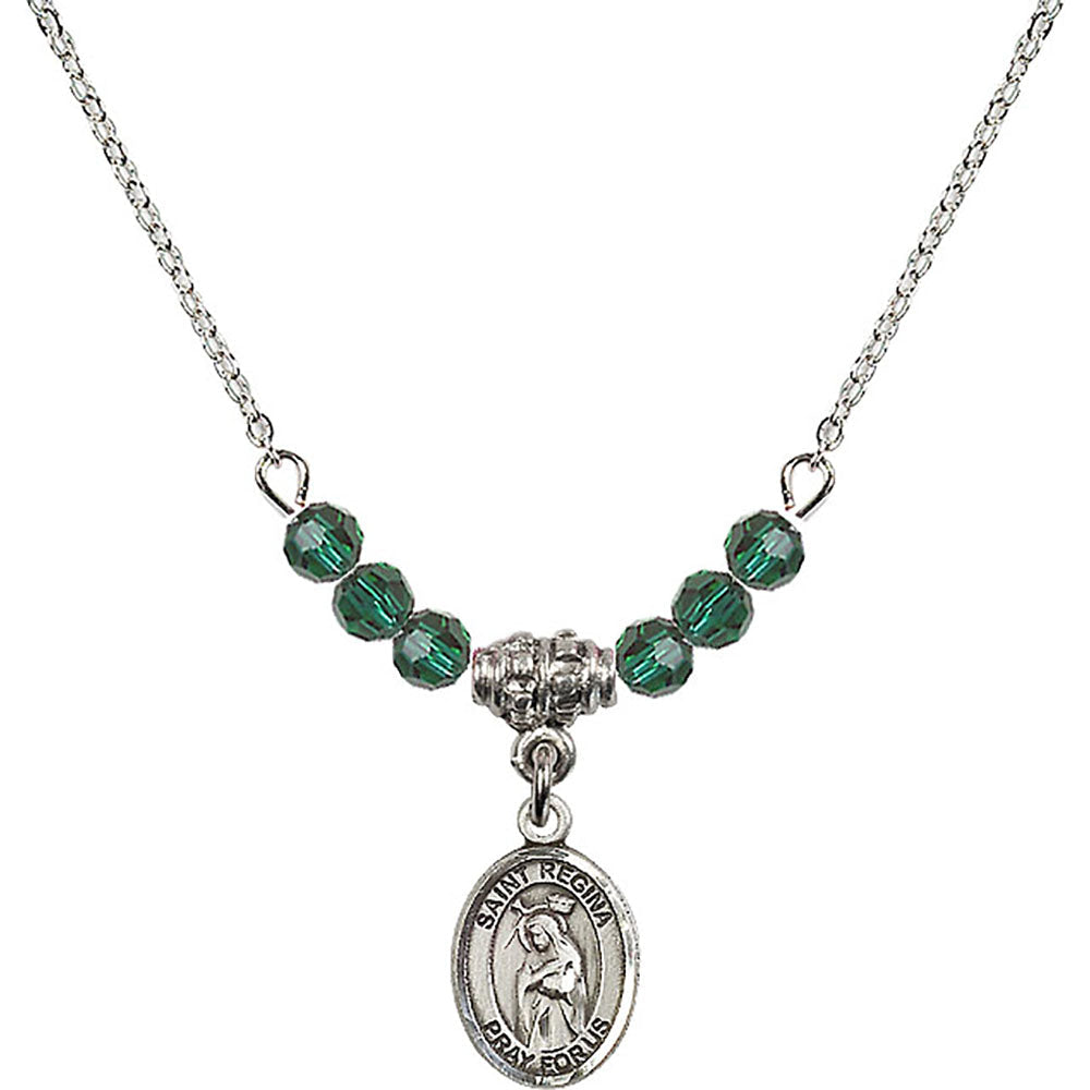 Sterling Silver Saint Regina Birthstone Necklace with Emerald Beads - 9335