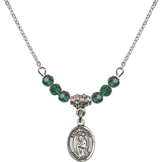 Sterling Silver Saint Regina Birthstone Necklace with Emerald Beads - 9335