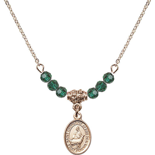 14kt Gold Filled Saint Catherine of Sweden Birthstone Necklace with Emerald Beads - 9336