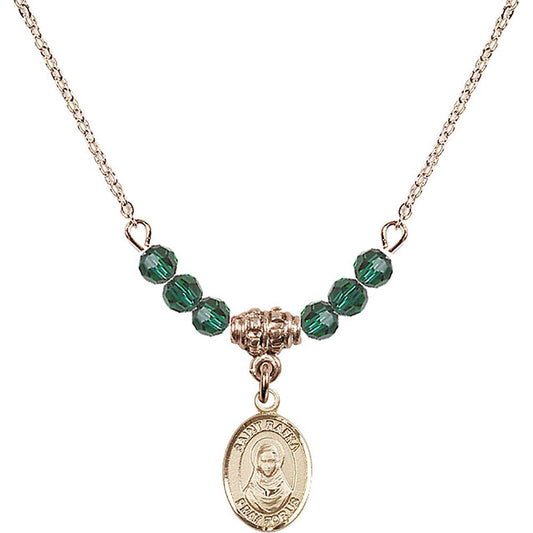 14kt Gold Filled Saint Rafka Birthstone Necklace with Emerald Beads - 9338