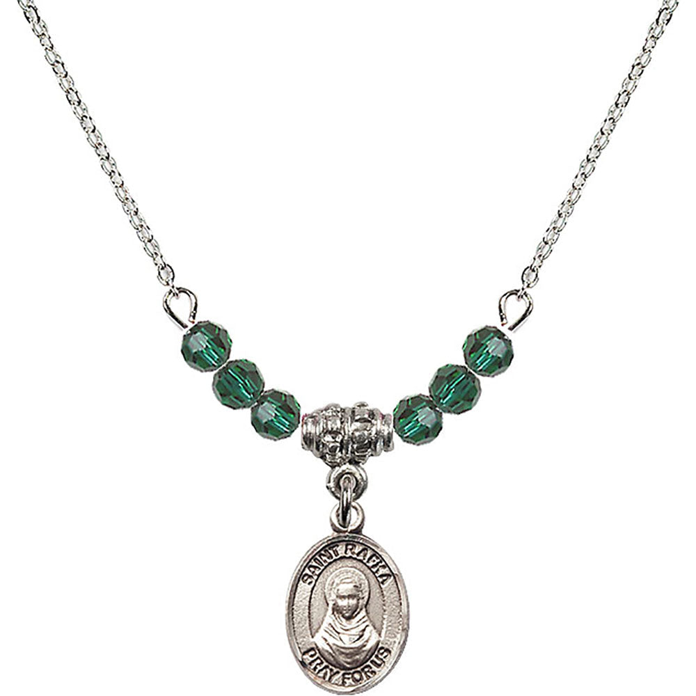 Sterling Silver Saint Rafka Birthstone Necklace with Emerald Beads - 9338