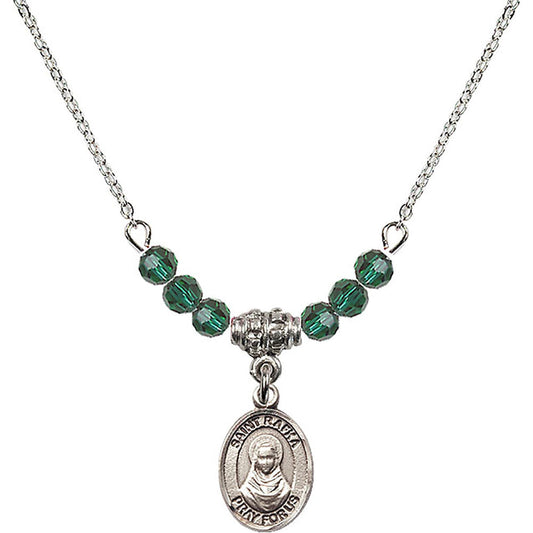 Sterling Silver Saint Rafka Birthstone Necklace with Emerald Beads - 9338