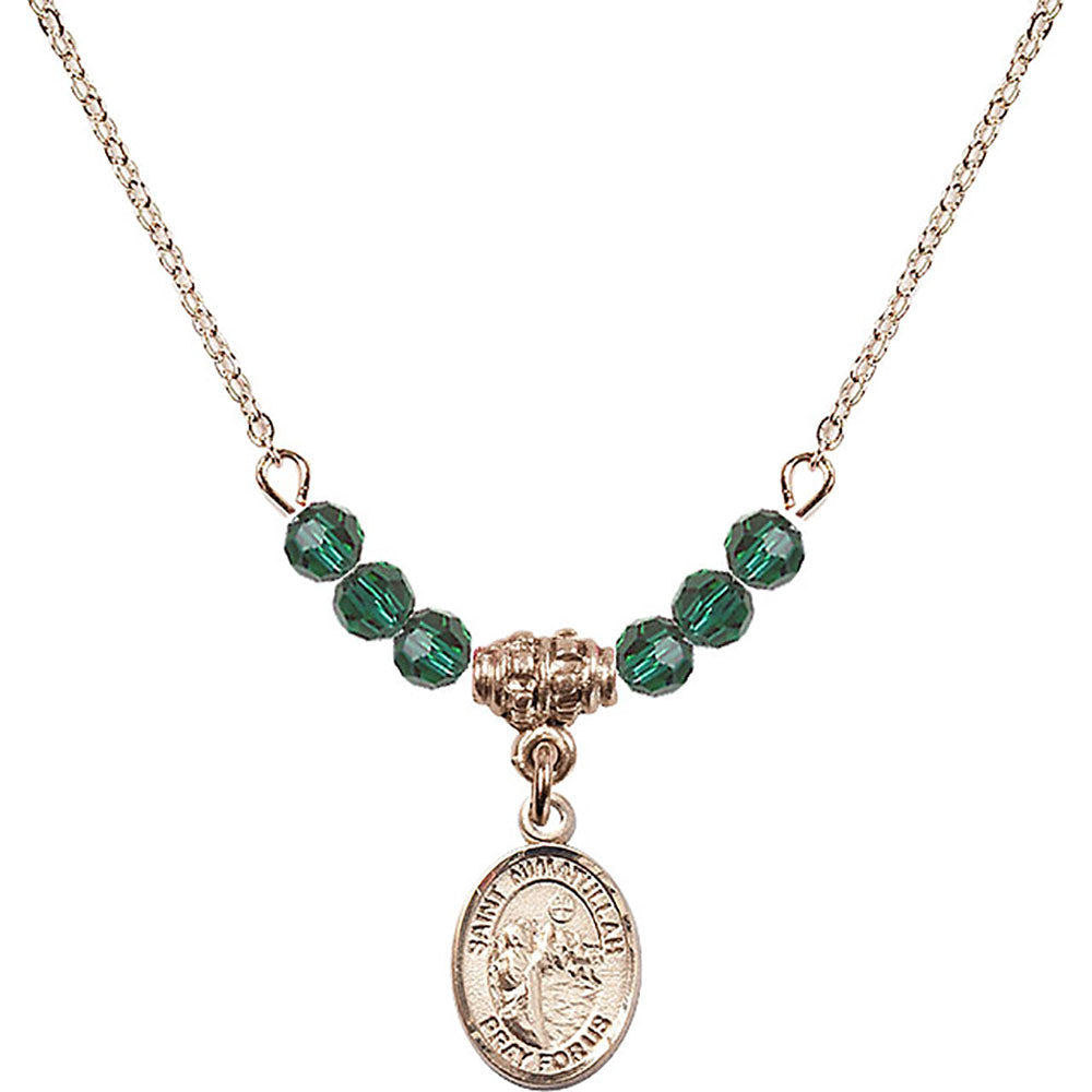14kt Gold Filled Saint Nimatullah Birthstone Necklace with Emerald Beads - 9339