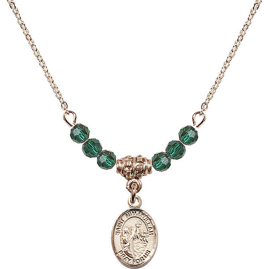 14kt Gold Filled Saint Nimatullah Birthstone Necklace with Emerald Beads - 9339