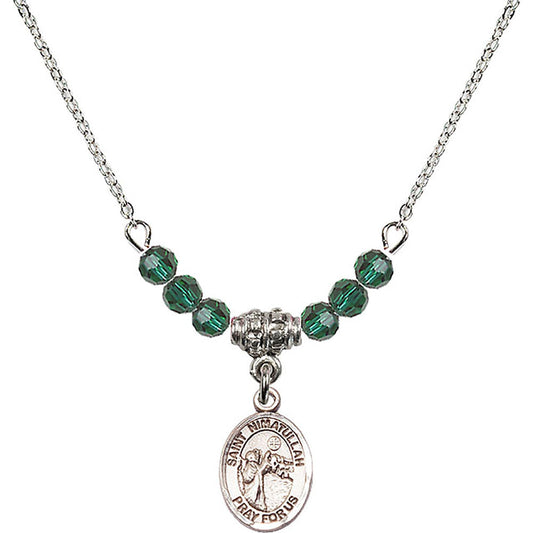 Sterling Silver Saint Nimatullah Birthstone Necklace with Emerald Beads - 9339