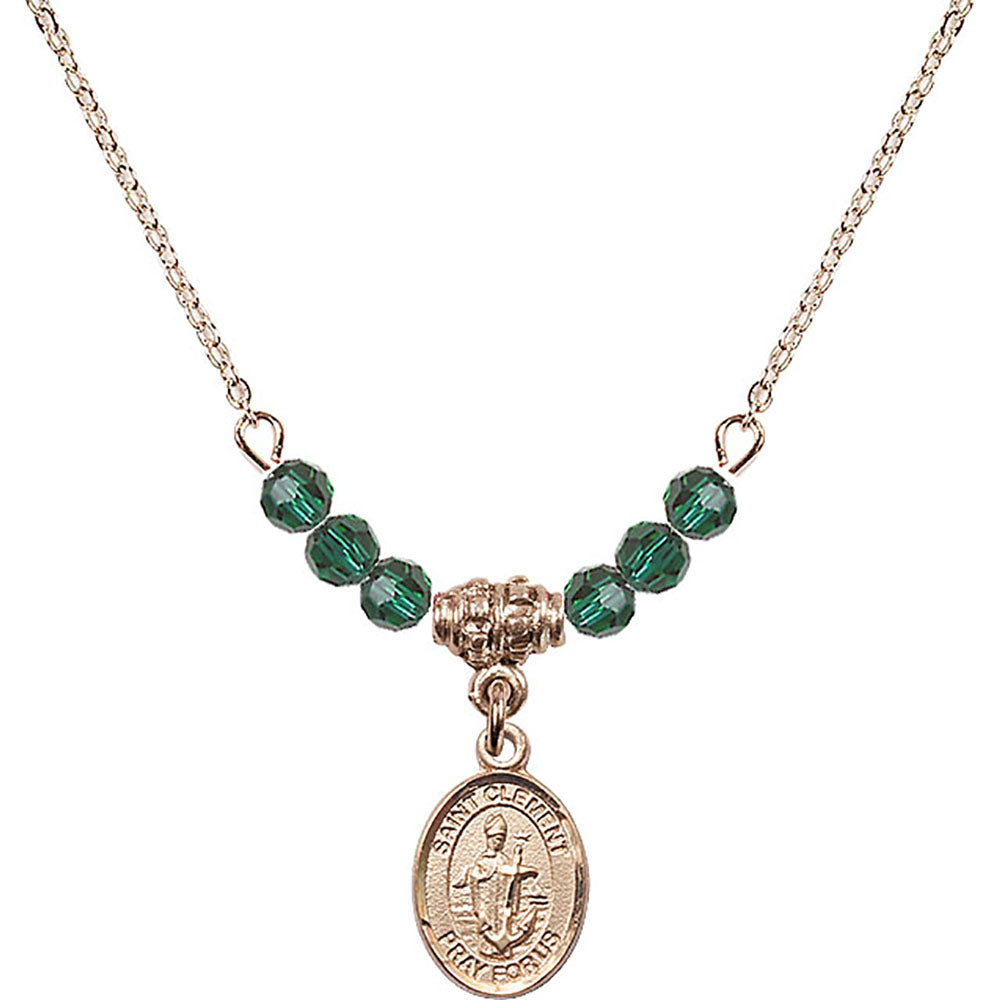 14kt Gold Filled Saint Clement Birthstone Necklace with Emerald Beads - 9340