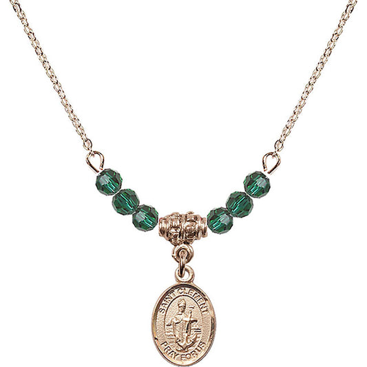 14kt Gold Filled Saint Clement Birthstone Necklace with Emerald Beads - 9340