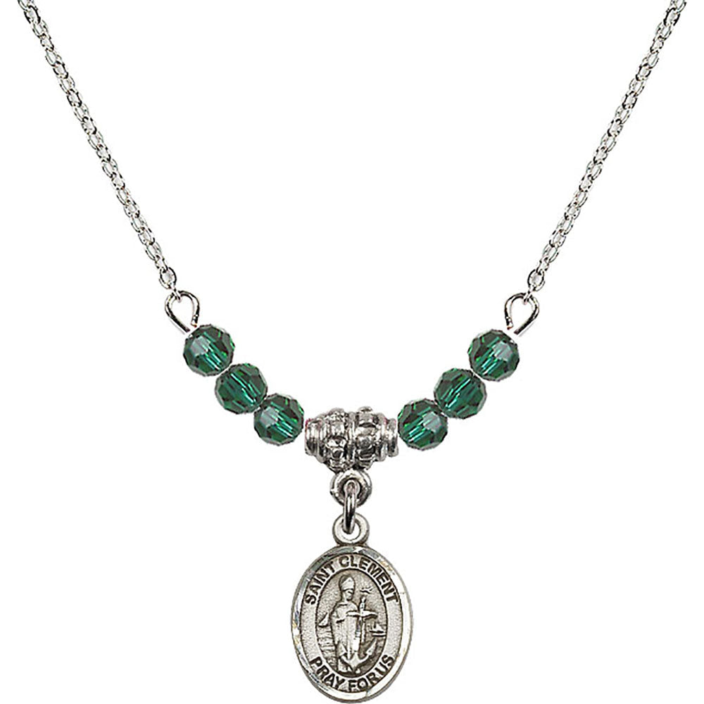 Sterling Silver Saint Clement Birthstone Necklace with Emerald Beads - 9340