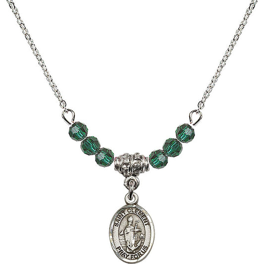 Sterling Silver Saint Clement Birthstone Necklace with Emerald Beads - 9340