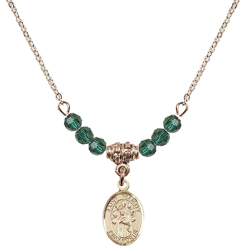 14kt Gold Filled Saint Felicity Birthstone Necklace with Emerald Beads - 9341