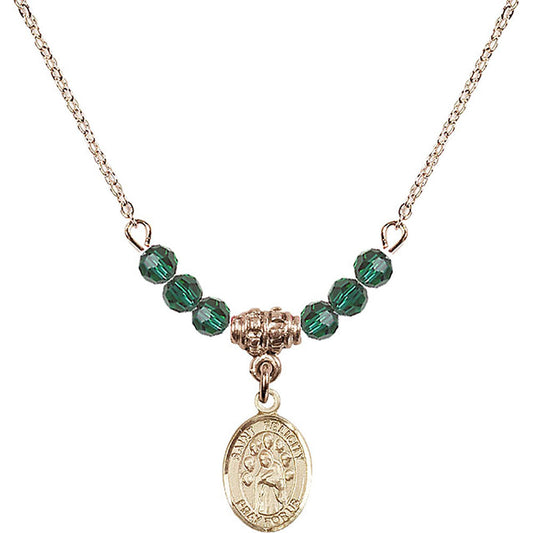 14kt Gold Filled Saint Felicity Birthstone Necklace with Emerald Beads - 9341