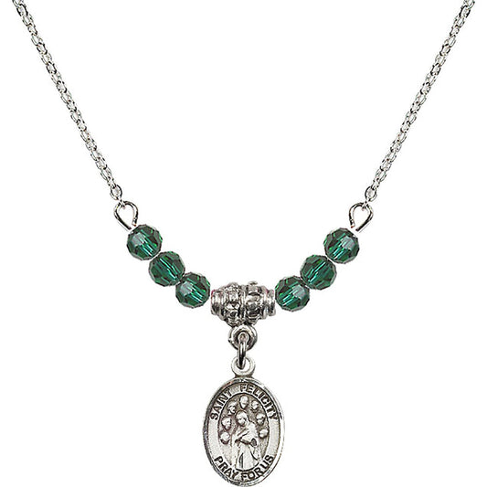 Sterling Silver Saint Felicity Birthstone Necklace with Emerald Beads - 9341