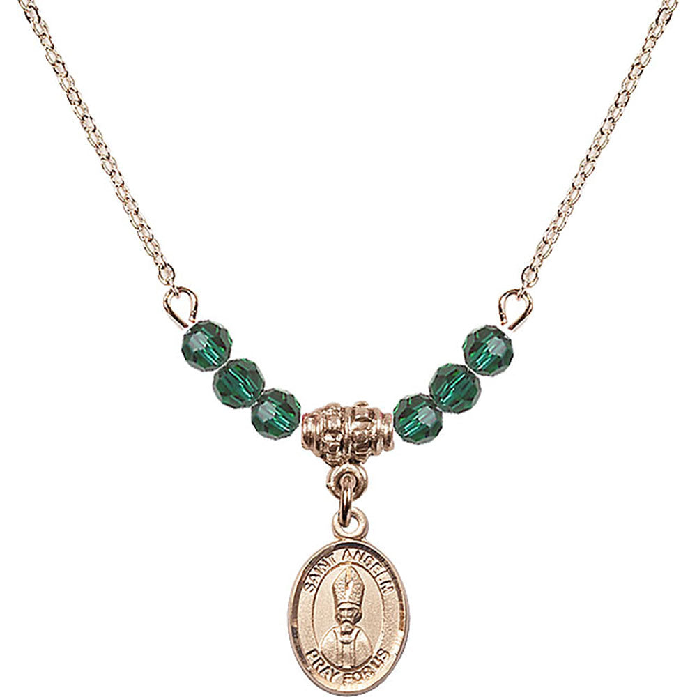 14kt Gold Filled Saint Anselm of Canterbury Birthstone Necklace with Emerald Beads - 9342