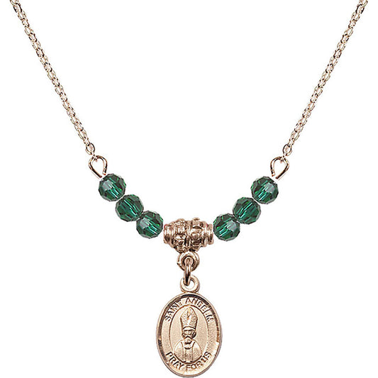 14kt Gold Filled Saint Anselm of Canterbury Birthstone Necklace with Emerald Beads - 9342