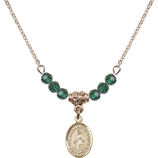 14kt Gold Filled Saint Catherine of Alexandria Birthstone Necklace with Emerald Beads - 9343