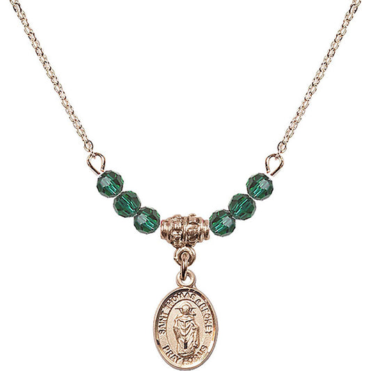 14kt Gold Filled Saint Thomas A Becket Birthstone Necklace with Emerald Beads - 9344