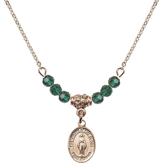 14kt Gold Filled Virgin of the Globe Birthstone Necklace with Emerald Beads - 9345