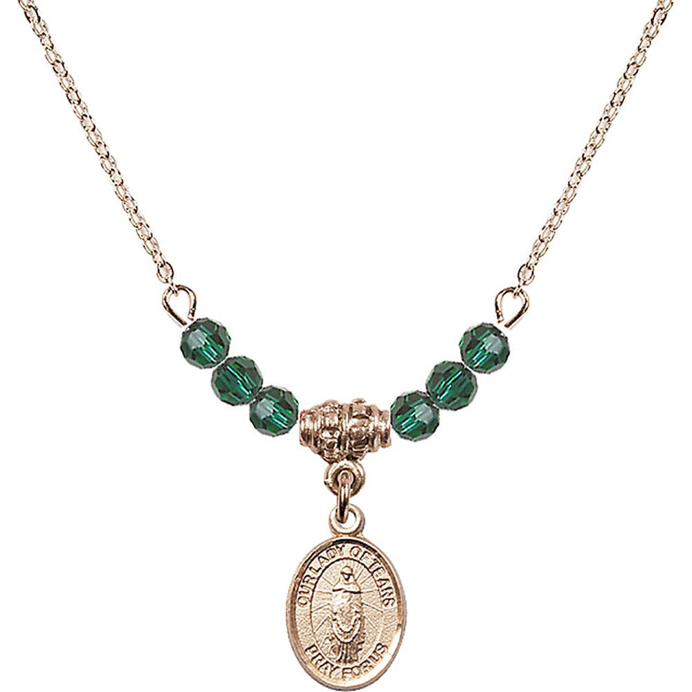 14kt Gold Filled Our Lady of Tears Birthstone Necklace with Emerald Beads - 9346