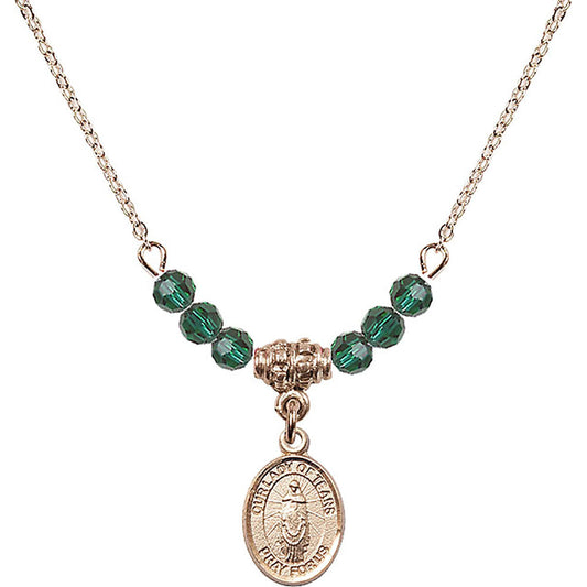 14kt Gold Filled Our Lady of Tears Birthstone Necklace with Emerald Beads - 9346