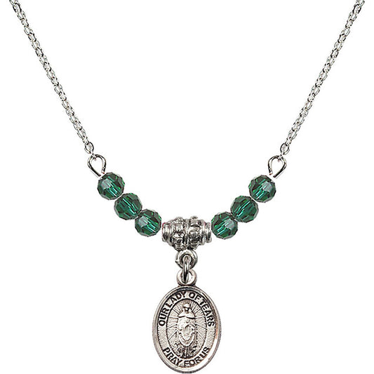 Sterling Silver Our Lady of Tears Birthstone Necklace with Emerald Beads - 9346