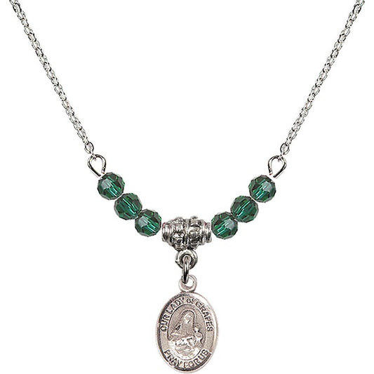 Sterling Silver Our Lady of Grapes Birthstone Necklace with Emerald Beads - 9347