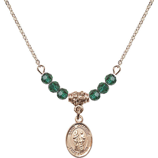 14kt Gold Filled Saint Joachim Birthstone Necklace with Emerald Beads - 9348